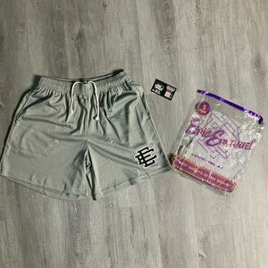 Gray Mesh Athletic Shorts with Black Logo